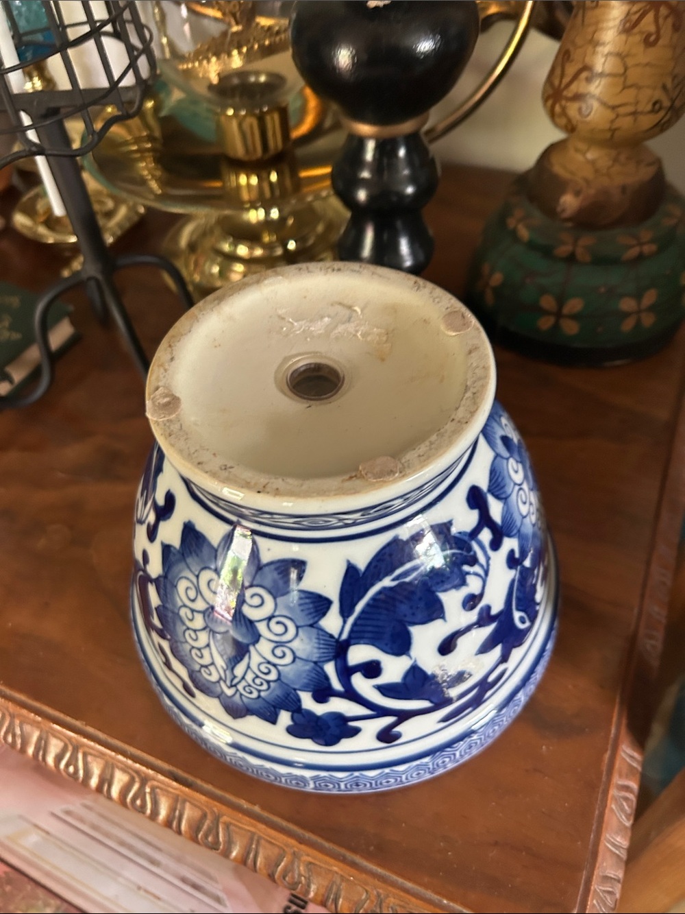 Vintage Blue and White Chinoiserie Floral Porcelain Planter Pot - Picture 7 of 7